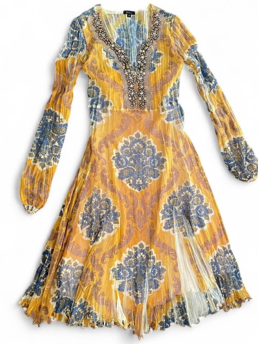 Komarov Vintage Boho Beaded Pleated Midi Dress. 
Size S